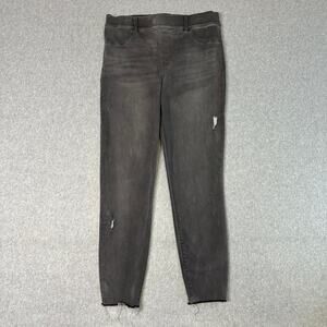 Spanx Jeggings Dark Grey Womens XL Distressed Denim Skinny High Waisted Raw Hem